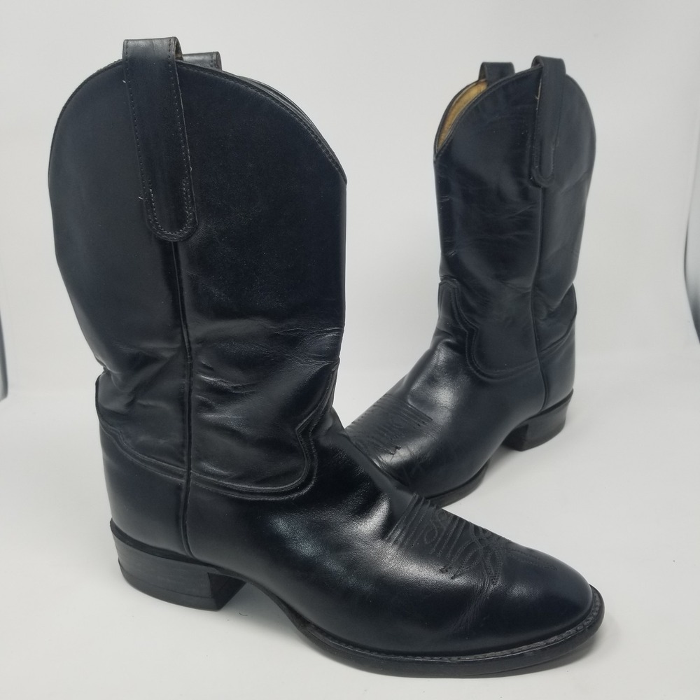 Tony Lama Black Leather Western Roper BOOTS Mens Style 2801 Sz 9 EE WIDE